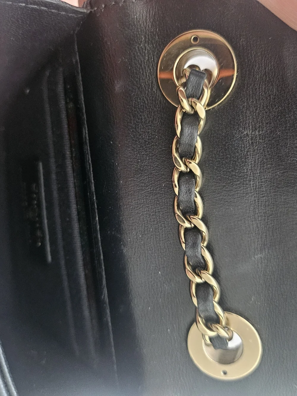 CHANEL Black Quilted Leather Mini Chain Wallet with Gold Hardware